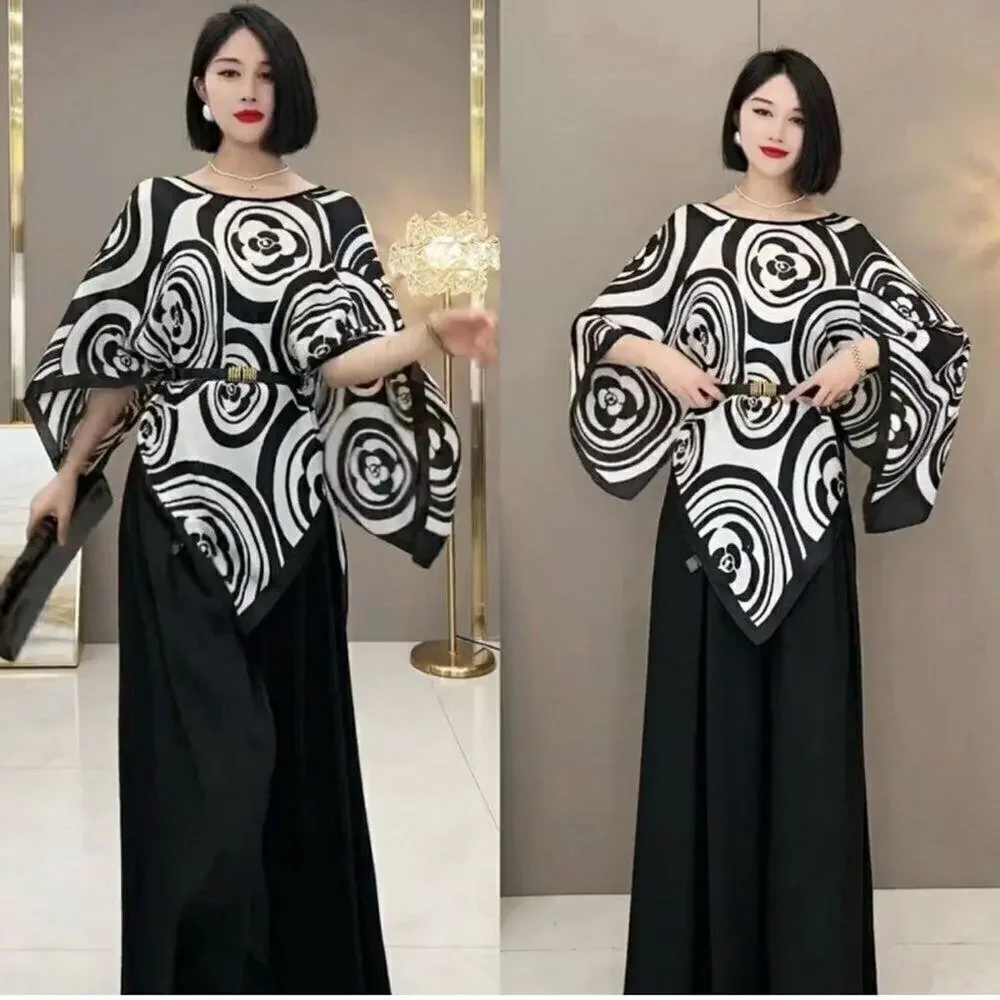 COCO Black White Camelia Flower Print Scarf Silk Shawl Scarf